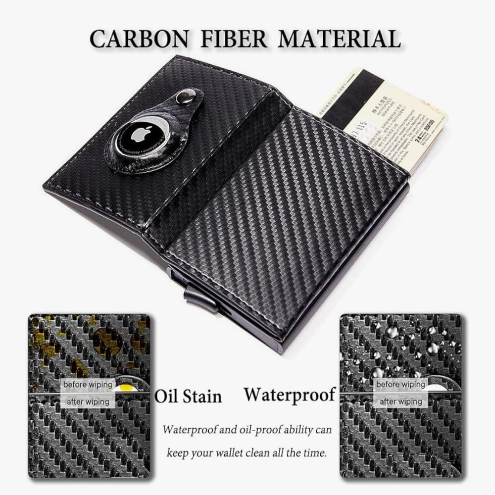 Smart AirTag wallet Pop Up Button, Rfid Blocking Carbon Firber 20